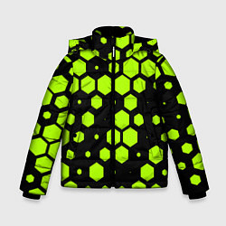 Куртка зимняя для мальчика Зеленые соты киберпанк, цвет: 3D-черный