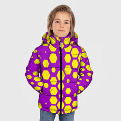 Куртка зимняя для мальчика Желтые соты на фиолетовом фоне, цвет: 3D-светло-серый — фото 2