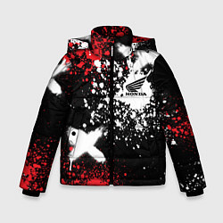 Куртка зимняя для мальчика Хонда на фоне граффити и брызг красок, цвет: 3D-черный