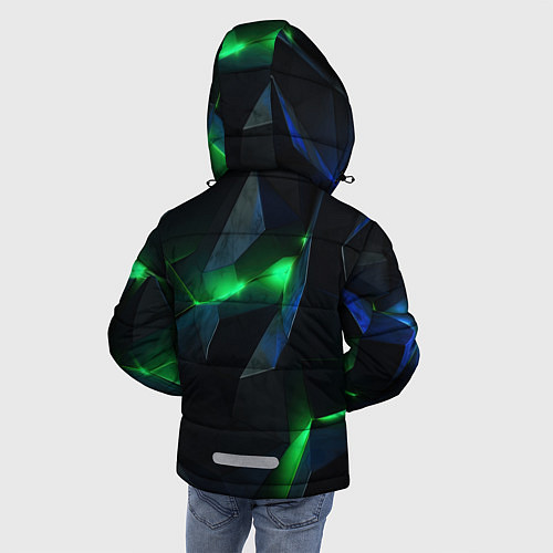 Зимняя куртка для мальчика Объемная геометрическая зеленая неоновая абстракци / 3D-Черный – фото 4