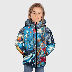 Куртка зимняя для мальчика Космические обитатели на дениме, цвет: 3D-светло-серый — фото 2