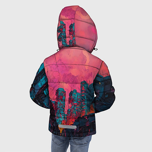 Зимняя куртка для мальчика Абстрактный город в неоновых цветах / 3D-Черный – фото 4