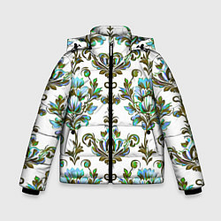 Куртка зимняя для мальчика Цветочный винтажный узор, цвет: 3D-светло-серый