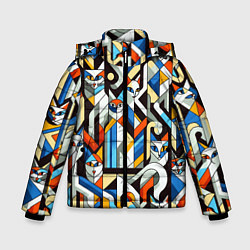 Куртка зимняя для мальчика Узор с котами, цвет: 3D-светло-серый