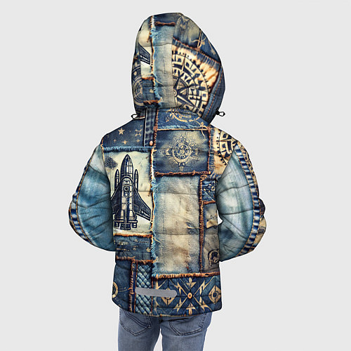 Зимняя куртка для мальчика Космический корабль - пэчворк / 3D-Черный – фото 4