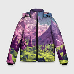 Зимняя куртка для мальчика Геометрический зеленый пейзаж и фиолетовые горы