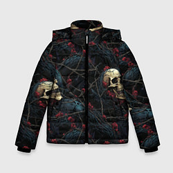 Куртка зимняя для мальчика Черепа в кустах с шипами, цвет: 3D-черный