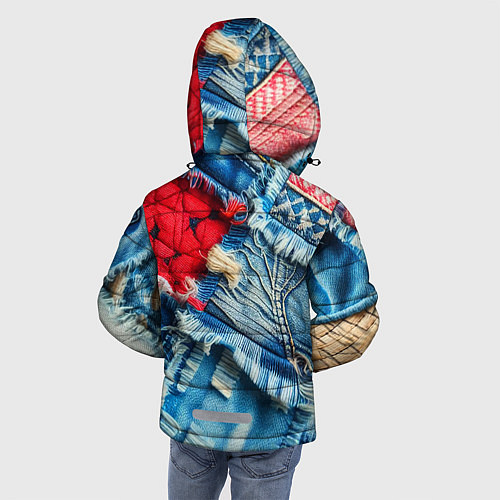 Зимняя куртка для мальчика Авангардный джинсовый пэчворк - нейросеть / 3D-Светло-серый – фото 4