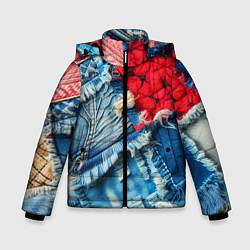 Куртка зимняя для мальчика Авангардный джинсовый пэчворк - нейросеть, цвет: 3D-светло-серый