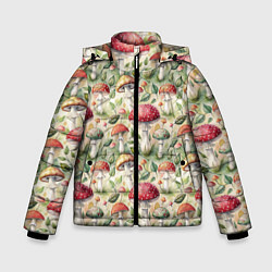 Зимняя куртка для мальчика Дикие грибы лесные мухоморы паттерн