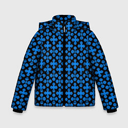 Зимняя куртка для мальчика Синие четырёхлистники на чёрном фоне