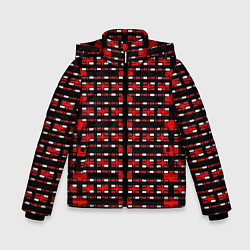 Куртка зимняя для мальчика Красные и белые кирпичики на чёрном фоне, цвет: 3D-светло-серый