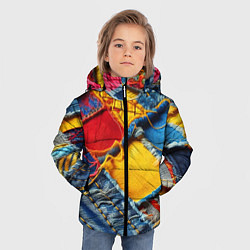 Куртка зимняя для мальчика Colorful denim patchwork - ai art, цвет: 3D-красный — фото 2