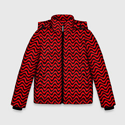 Куртка зимняя для мальчика Чёрно-красный искажённые полосы, цвет: 3D-черный