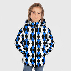 Куртка зимняя для мальчика Чёрные и синие ромбы на белом фоне, цвет: 3D-красный — фото 2