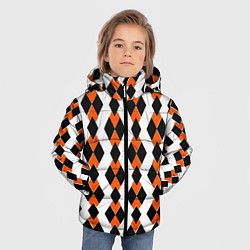 Куртка зимняя для мальчика Чёрные и оранжевые ромбы на белом фоне, цвет: 3D-черный — фото 2