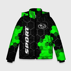 Куртка зимняя для мальчика Subaru green sport hexagon, цвет: 3D-черный