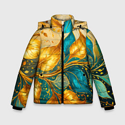 Зимняя куртка для мальчика Листья абстрактные золото и бирюза