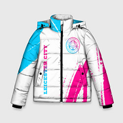 Куртка зимняя для мальчика Leicester City neon gradient style вертикально, цвет: 3D-черный