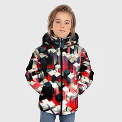 Куртка зимняя для мальчика Черно-белые блоки в красном тумане, цвет: 3D-черный — фото 2