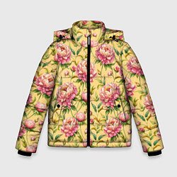 Куртка зимняя для мальчика Крупные пионы садовые цветы бутоны паттерн, цвет: 3D-красный