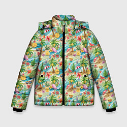Куртка зимняя для мальчика Летнее настроение паттерн, цвет: 3D-светло-серый