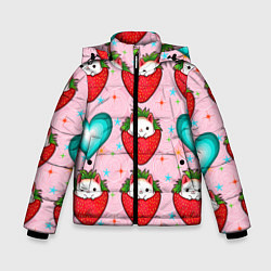 Куртка зимняя для мальчика Котик клубничка и сердца узор, цвет: 3D-светло-серый