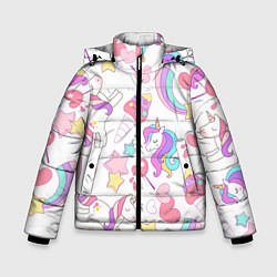 Куртка зимняя для мальчика Единорог мороженое радуга и звездочки, цвет: 3D-светло-серый