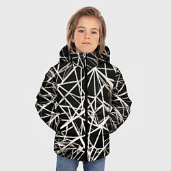 Куртка зимняя для мальчика Белые хаотичные линии на чёрном фоне, цвет: 3D-черный — фото 2