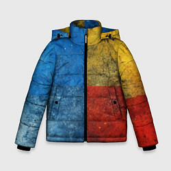 Куртка зимняя для мальчика Синий жёлтый красный в крапинку, цвет: 3D-красный