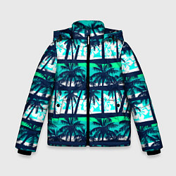 Куртка зимняя для мальчика Тропический франжипани с пальмами, цвет: 3D-черный