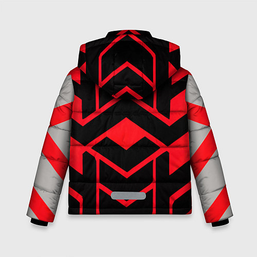 Зимняя куртка для мальчика Красные полосы на чёрном фоне / 3D-Светло-серый – фото 2