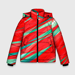 Куртка зимняя для мальчика Красный и бирюзовый абстрактный полосы, цвет: 3D-черный
