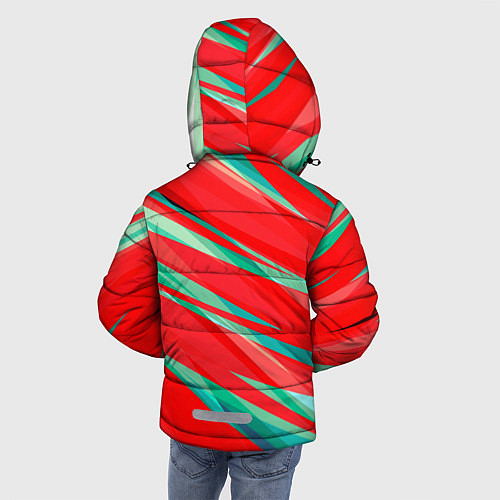 Зимняя куртка для мальчика Красный и бирюзовый абстрактный полосы / 3D-Черный – фото 4