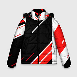 Куртка зимняя для мальчика Бело-красные полосы на чёрном фоне, цвет: 3D-красный