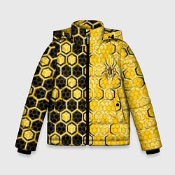 Куртка зимняя для мальчика Киберпанк соты шестиугольники жёлтый и чёрный с па, цвет: 3D-светло-серый