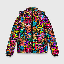 Куртка зимняя для мальчика Психоделические узоры - цветные дудлы, цвет: 3D-черный