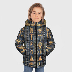 Куртка зимняя для мальчика Египетские символы на дениме, цвет: 3D-черный — фото 2