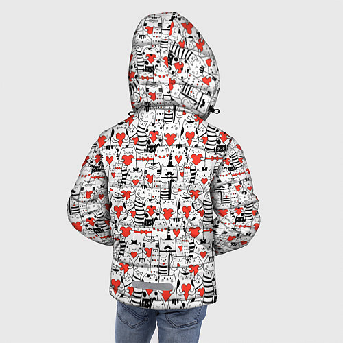 Зимняя куртка для мальчика Котики держат сердечки / 3D-Черный – фото 4
