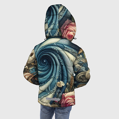 Зимняя куртка для мальчика Джинсовая воронка нитки и цветы - нейросеть / 3D-Черный – фото 4