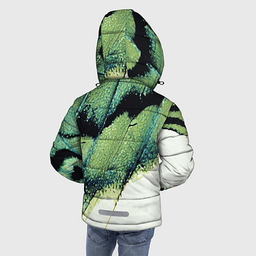 Зимняя куртка для мальчика Зелено-черные пятна на светлом / 3D-Черный – фото 4
