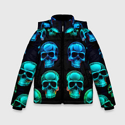 Куртка зимняя для мальчика Neon skulls - ai art pattern, цвет: 3D-светло-серый