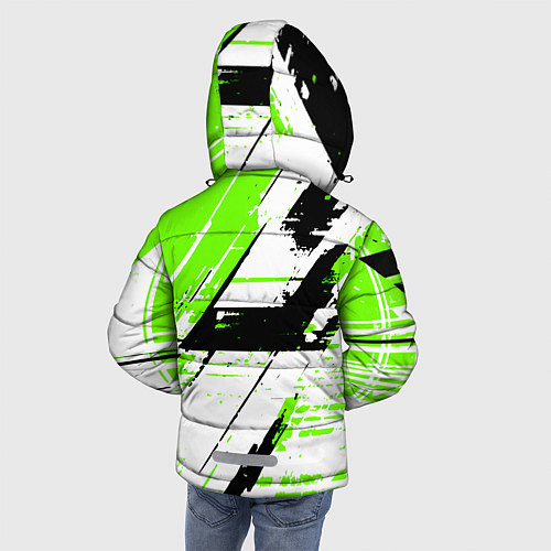 Зимняя куртка для мальчика Diagonal black and green stripes on a white backgr / 3D-Черный – фото 4