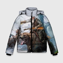 Куртка зимняя для мальчика Русский воин на медведе, цвет: 3D-светло-серый