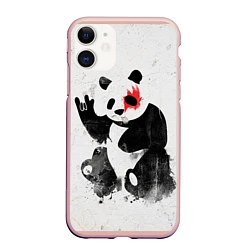 Чехол iPhone 11 матовый Рок-панда, цвет: 3D-светло-розовый