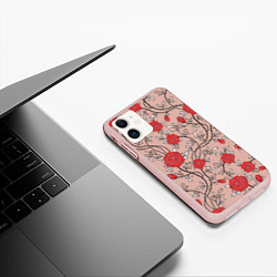 Чехол iPhone 11 матовый Плетение из розочек, цвет: 3D-светло-розовый — фото 2