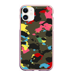 Чехол iPhone 11 матовый Цветной камуфляж, цвет: 3D-светло-розовый