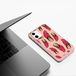 Чехол iPhone 11 матовый Красные перья, цвет: 3D-светло-розовый — фото 2