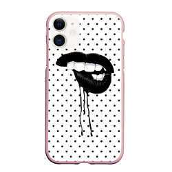 Чехол iPhone 11 матовый Black Lips, цвет: 3D-светло-розовый