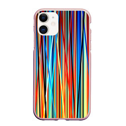 Чехол iPhone 11 матовый Colored stripes, цвет: 3D-светло-розовый